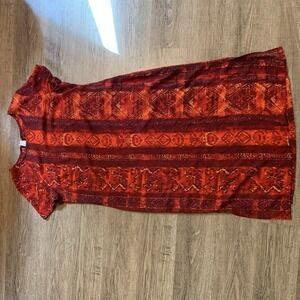 Vintage Spago Red Batik Like Pattern Shift Dress Size 16
